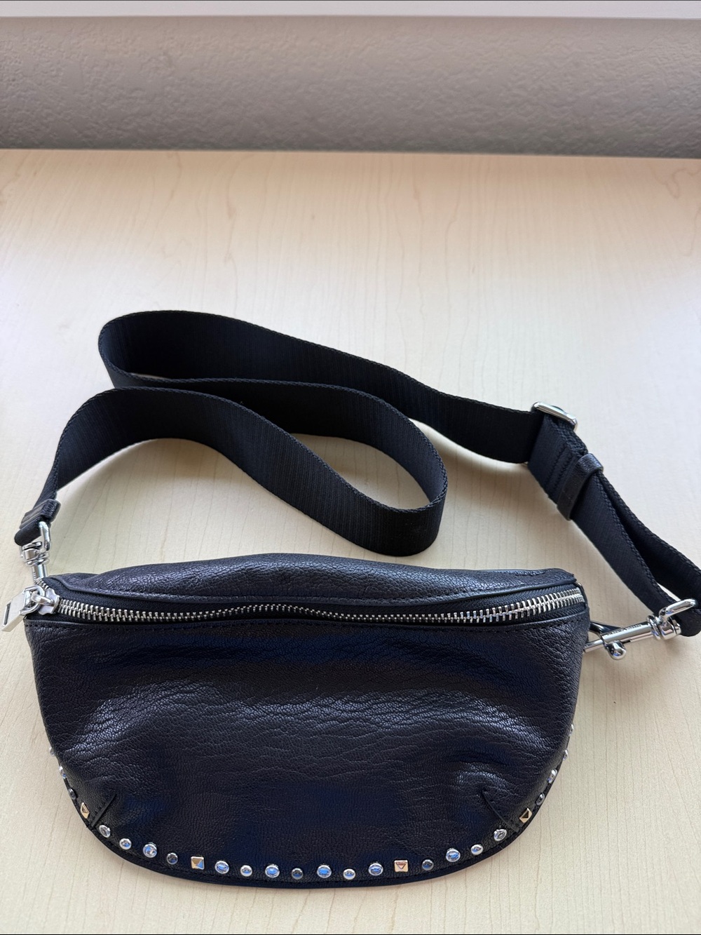 Rebecca Minkoff Black Leather Studded Belt Bag